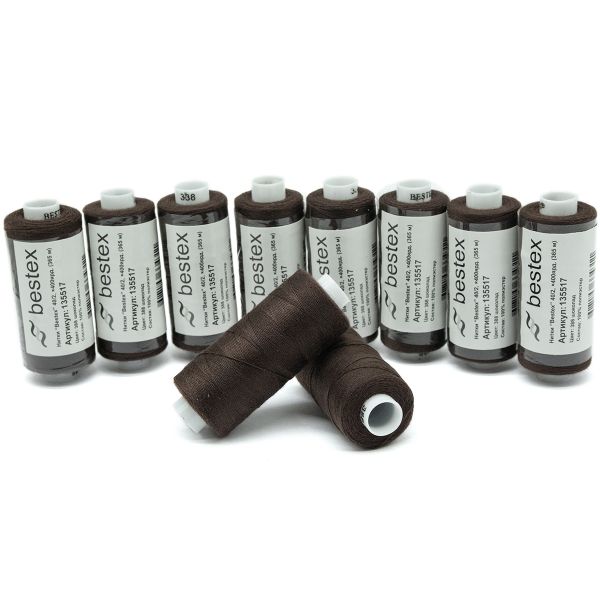 Нитки швейные бытовые Bestex 40/2, 365 м (400 ярд) / 10 кат., 388 шоколадный