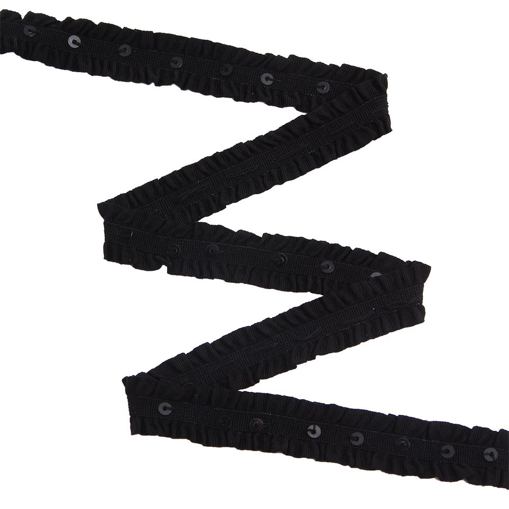 Резинка декоративная с пайетками 13.0 мм / 1 метр, черный, W-035