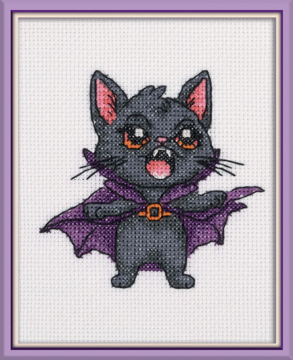 Набор для вышивания нитками Klart 12-071, КотоДракула, 13х13 см