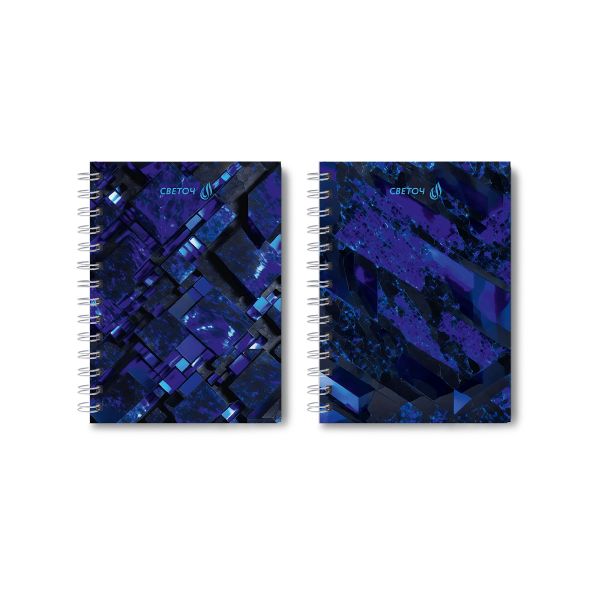 Записная книжка с твердым переплетом, глянцевая ламинация, на гребне A6 80 л. 4 шт клетка, Сапфир 01584, ЗК221 Светоч