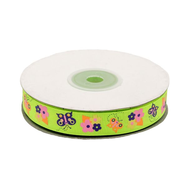 Лента репсовая (в рубчик) Бабочки 2 1,5см*22.86 м (желтый неон)