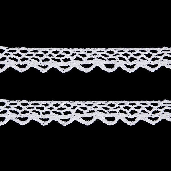 Кружево вязаное (тесьма) хлопковое 10 мм / 9.14 метров, белоснежный