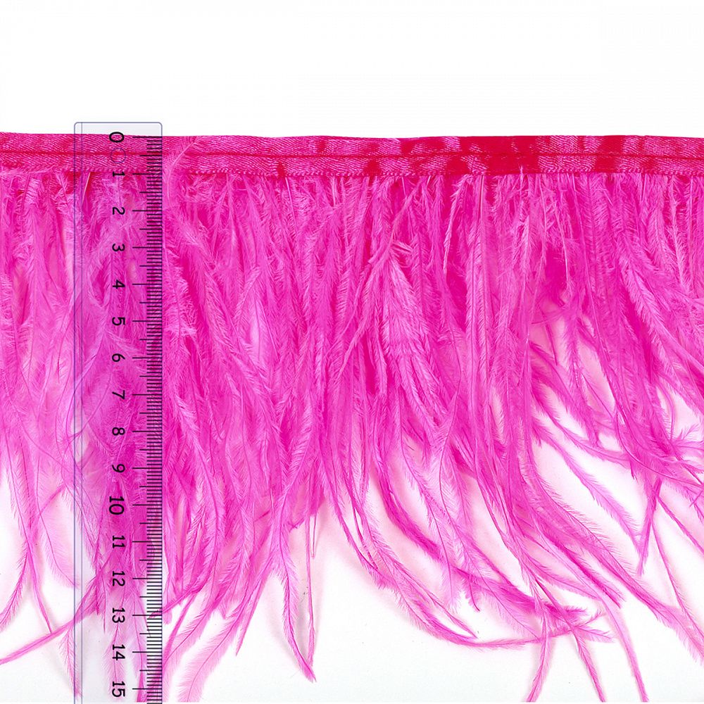 Перья на ленте Страус 15 см, FBY-15-021, цв. ярко-розовый, 2м