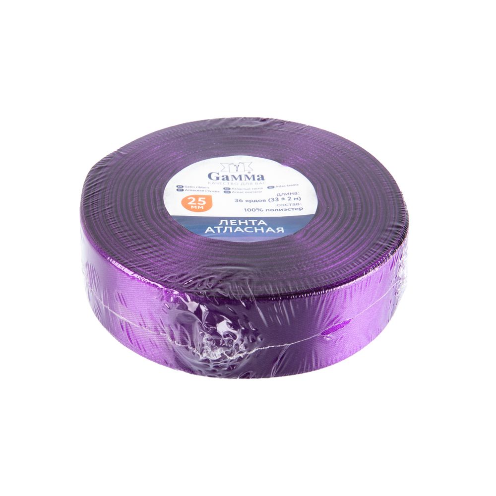 Лента атласная 1-сторонняя 25.0 мм / 33±2 метра, №086 мята, в термоплёнке, Gamma