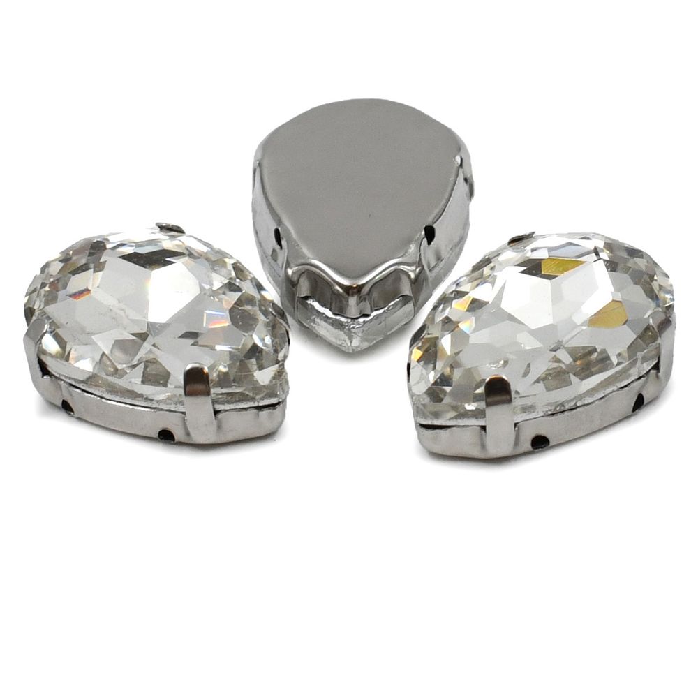 Хрустальные стразы в цапах формы капля, белый 13х18 мм, 3 шт., АЦ001НН1318