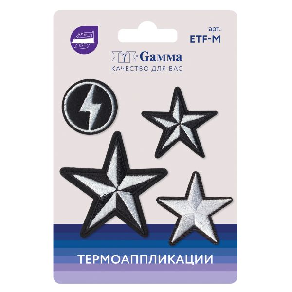 Термоаппликация №04, 4 шт, 04-402 Звезды и круг 6х6 см, Gamma ETF-M