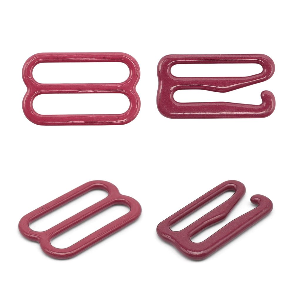 Набор крючки + регуляторы для бюстгальтеров металл 15 мм, (12 крюч., 6 регул.), темно-красный