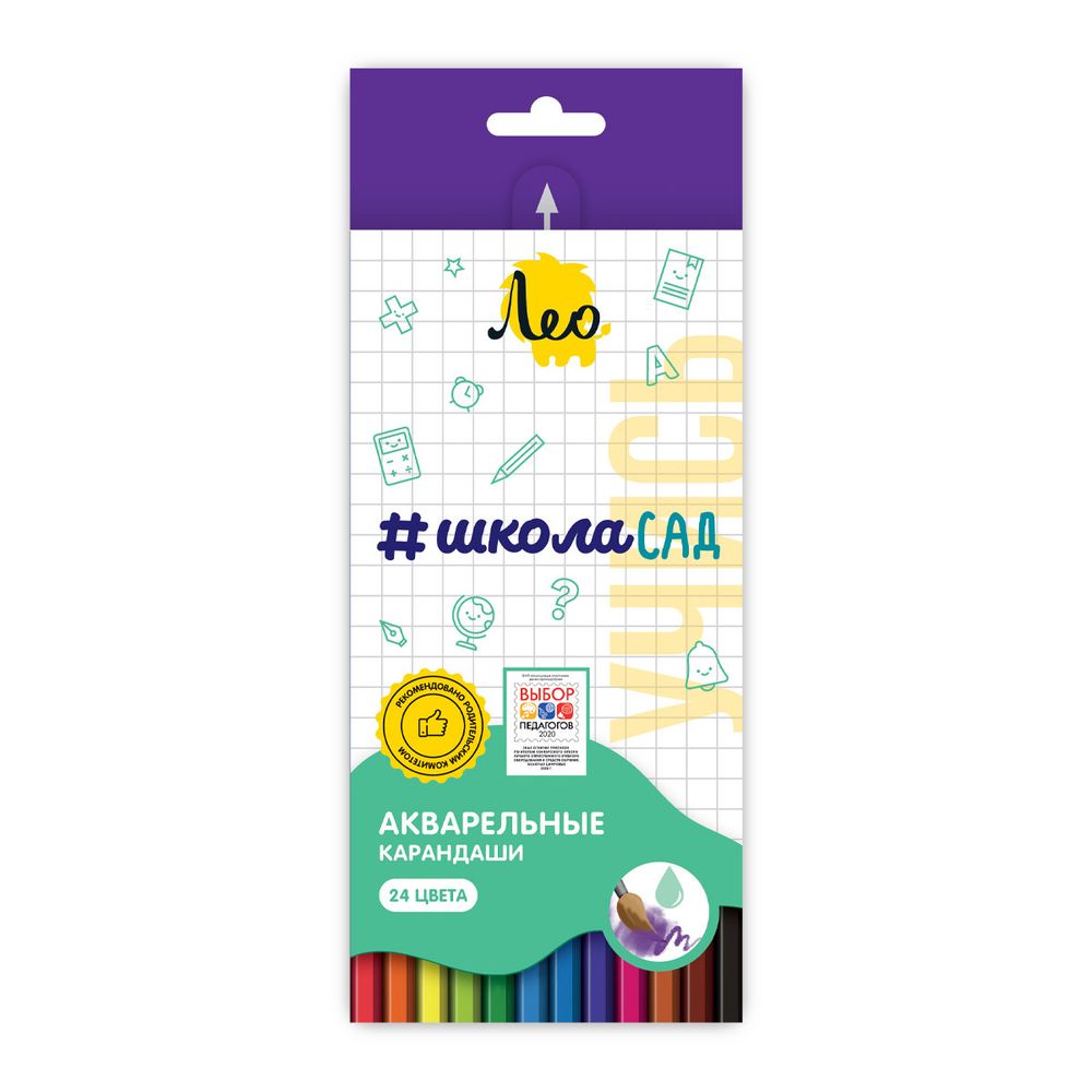 Карандаш акварельный в наборе заточенный 4х24 цв, Лео LSWP-24