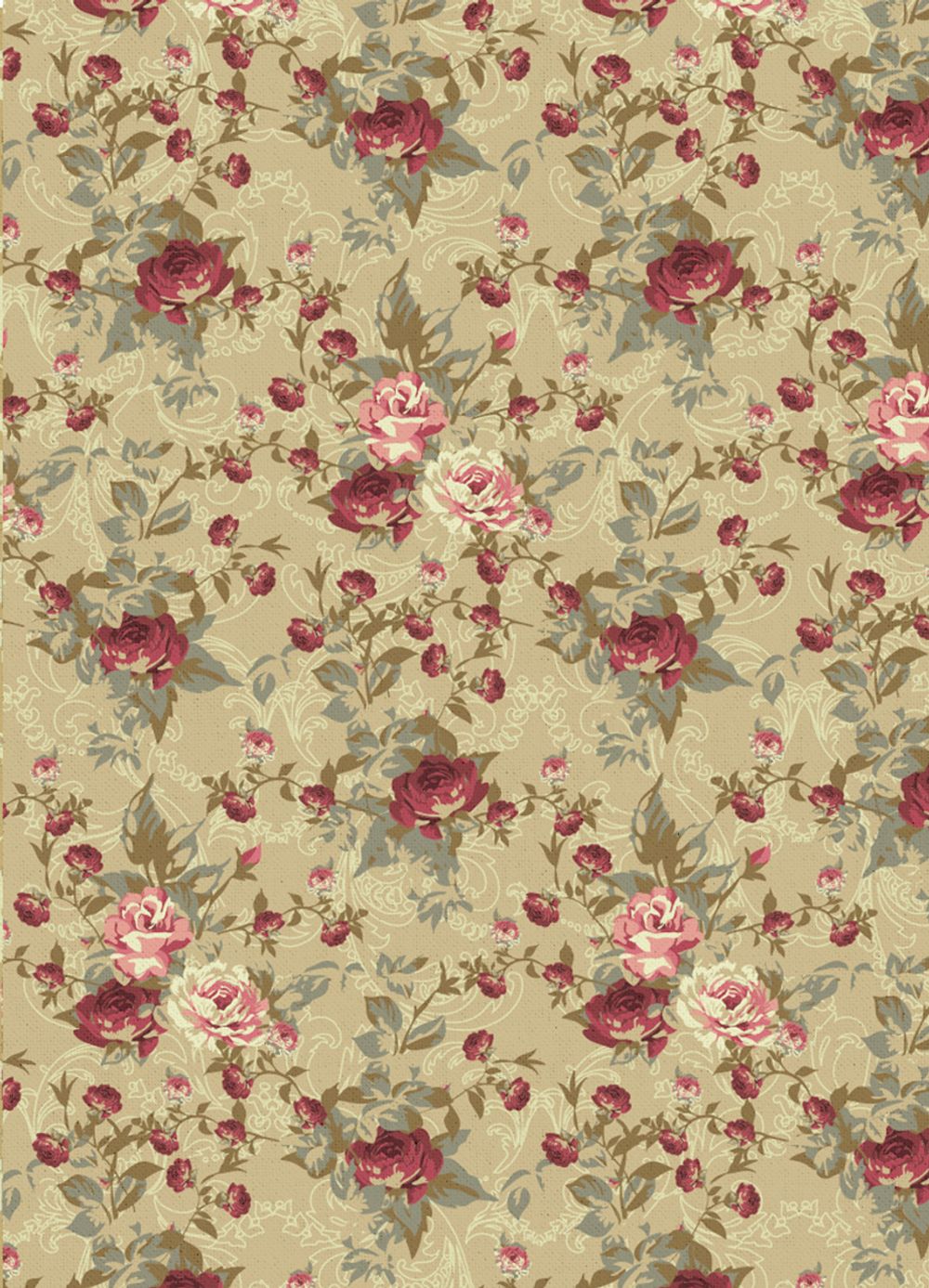 Ткань для пэчворка Peppy Викторианские розы, отрез 50х55 см, 146 г/м², ВР-29 зеленый, Peppy