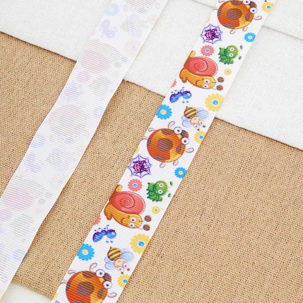 Лента репсовая (в рубчик) с принтом 25.0 мм / 22.86±1 метров, улитка, 7285