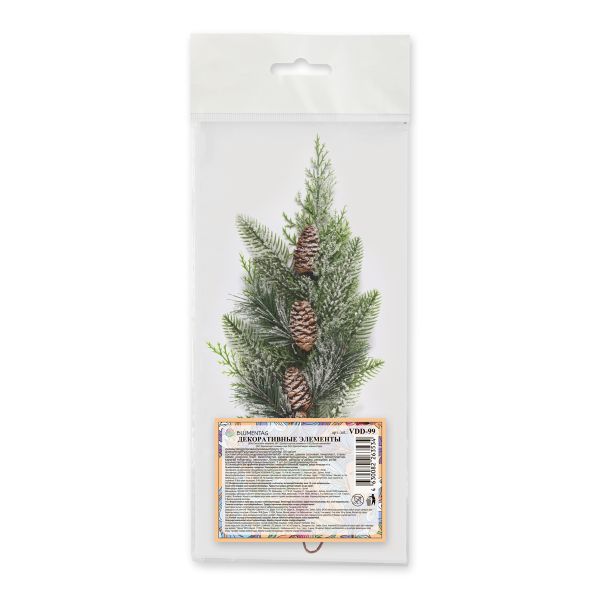 Букетик декоративный 54 см, 6 шт, 01 еловая веточка с шишками, Blumentag VDD-99