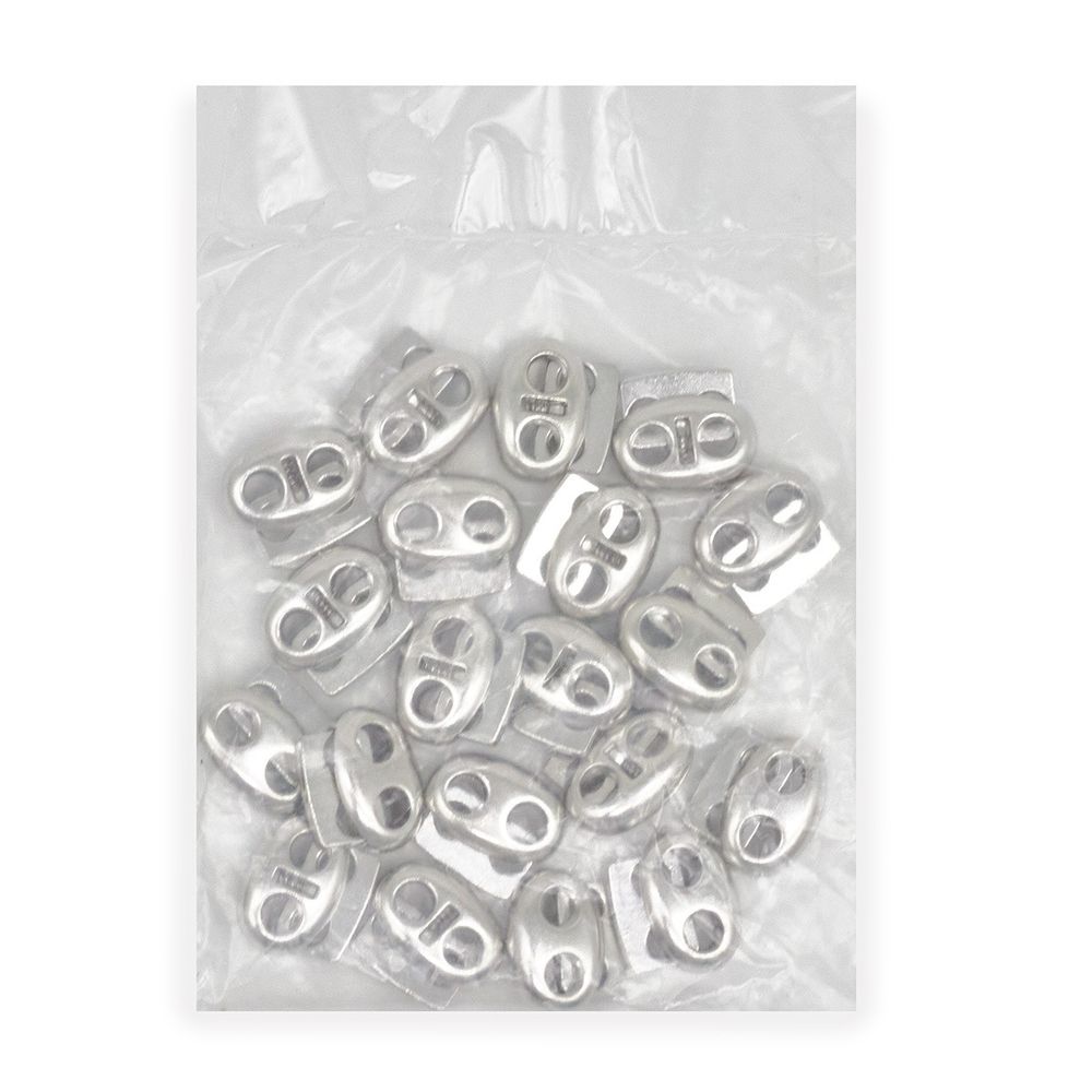 Фиксатор (зажим) для шнура металл плоский, 2 отв., 18х15 мм, (in ⌀4.5 мм), мет. цв.никель, 20 шт