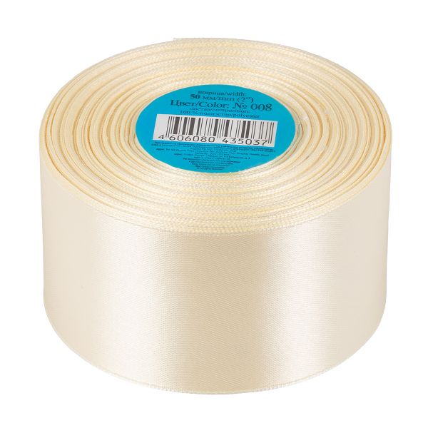 Лента атласная 1-сторонняя 50.0 мм / 33±2 метра, 008 кремовый, Gamma