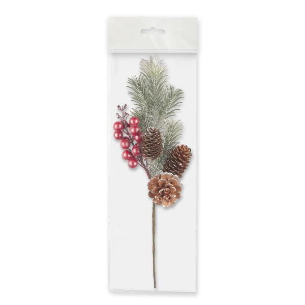 Декоративные элементы, 6 шт, 34.5 см, 01 еловая веточка с ягодами, Blumentag VDD-49