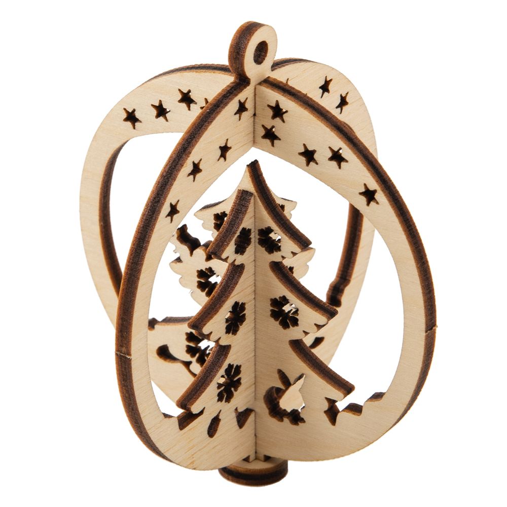 Подвеска объемная Новогодняя фанера ⌀6.38 смх7.48 см, Елка, Mr.Carving КЛ-13