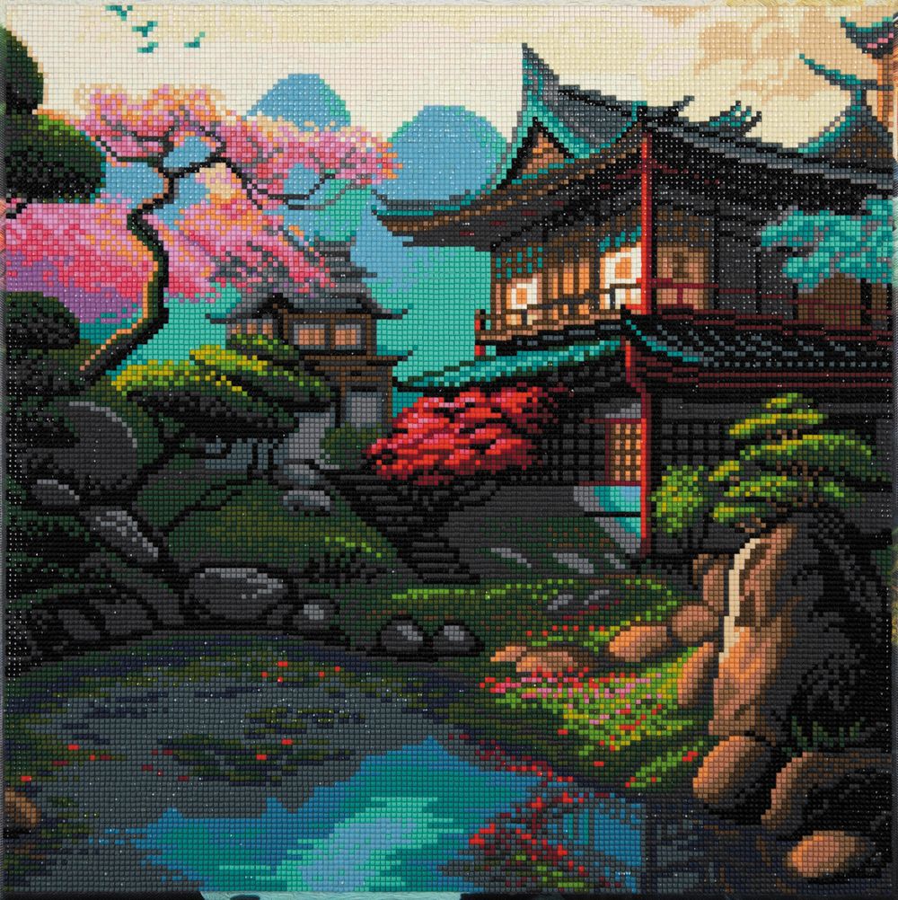 Алмазная (кристальная) мозаика Фрея ALPD-226, на подрамнике Японский домик, 40х40 см