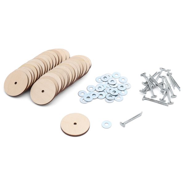 Набор креплений: диск из фанеры 35мм (30 шт), Т-шплинт 2,5х28мм (15 шт), шайба 4х12мм (30 шт)