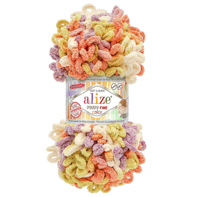 Пряжа Alize (Ализе) Puffy Fine Color / уп.5 мот. по 100 г, 14,5м, 6519 секционный
