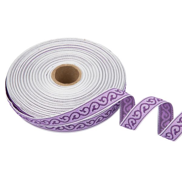 Лента (тесьма) жаккардовая 18.0 мм / 25 метров, Орнамент для северных народов, рис 9594 белый/фиолетовый/сиреневый, Gamma С3771