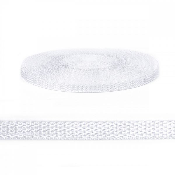 Стропа (ременная лента) 10 мм / 25 метров, толщ. ≈1.2 мм, 100% п/п, белый