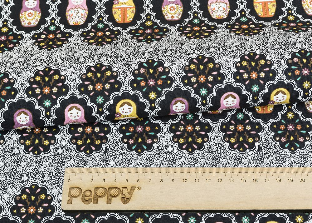 Ткань для пэчворка Peppy Крошки-матрешки, рулон 112 см / 5 метров, КМ-03 черный, Peppy