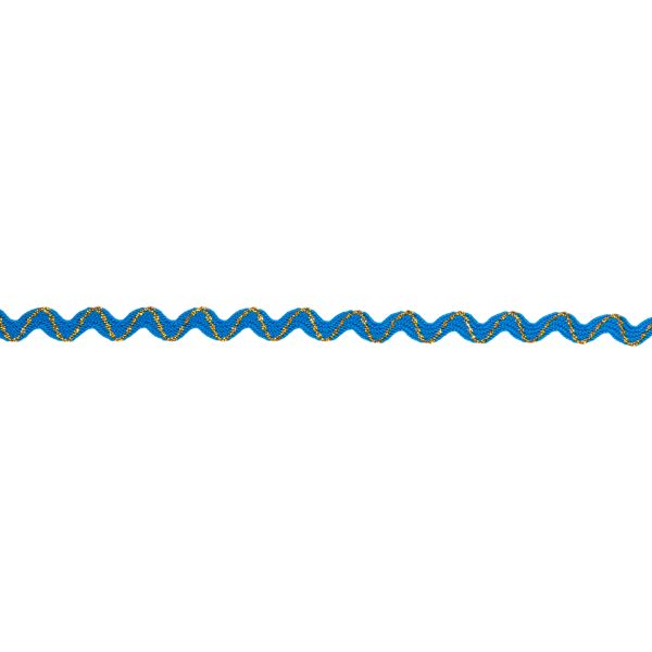 Тесьма отделочная зигзаг 9 мм, / 20 метров, синий/под золото, Blitz