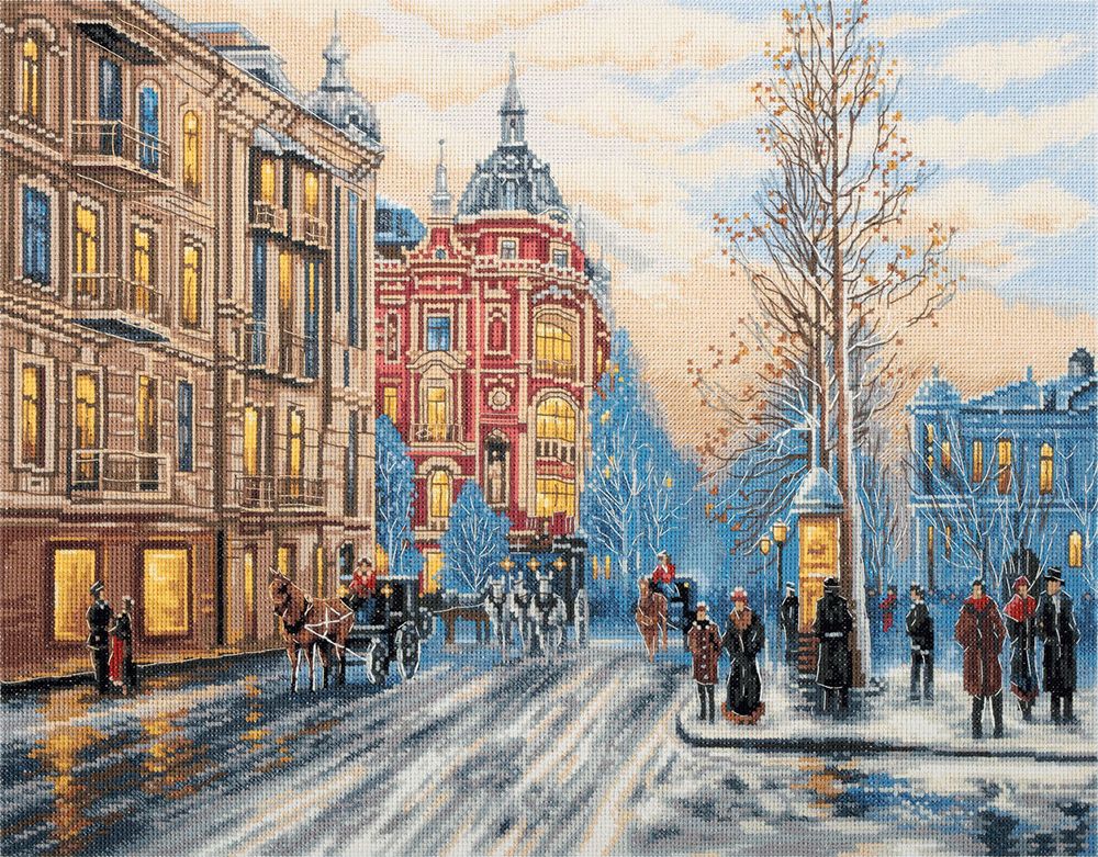 Набор для вышивания нитками Panna, Золотая серия. Зимняя мостовая, 40х30 см
