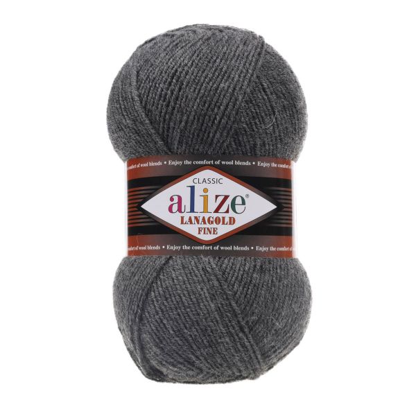 Пряжа Alize (Ализе) Lana Gold Fine / уп.5 мот. по 100 г, 390м, 182 средне-серый меланж A