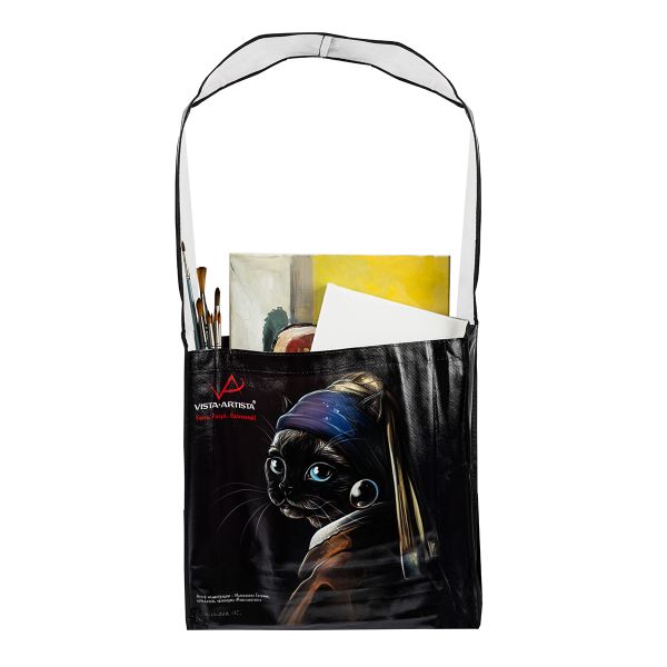 Сумка-шоппер сувенирная 37х40х10 см, 100% полиэстер, Кошка с жемчужной сережкой, Vista-Artista VASHOP-01