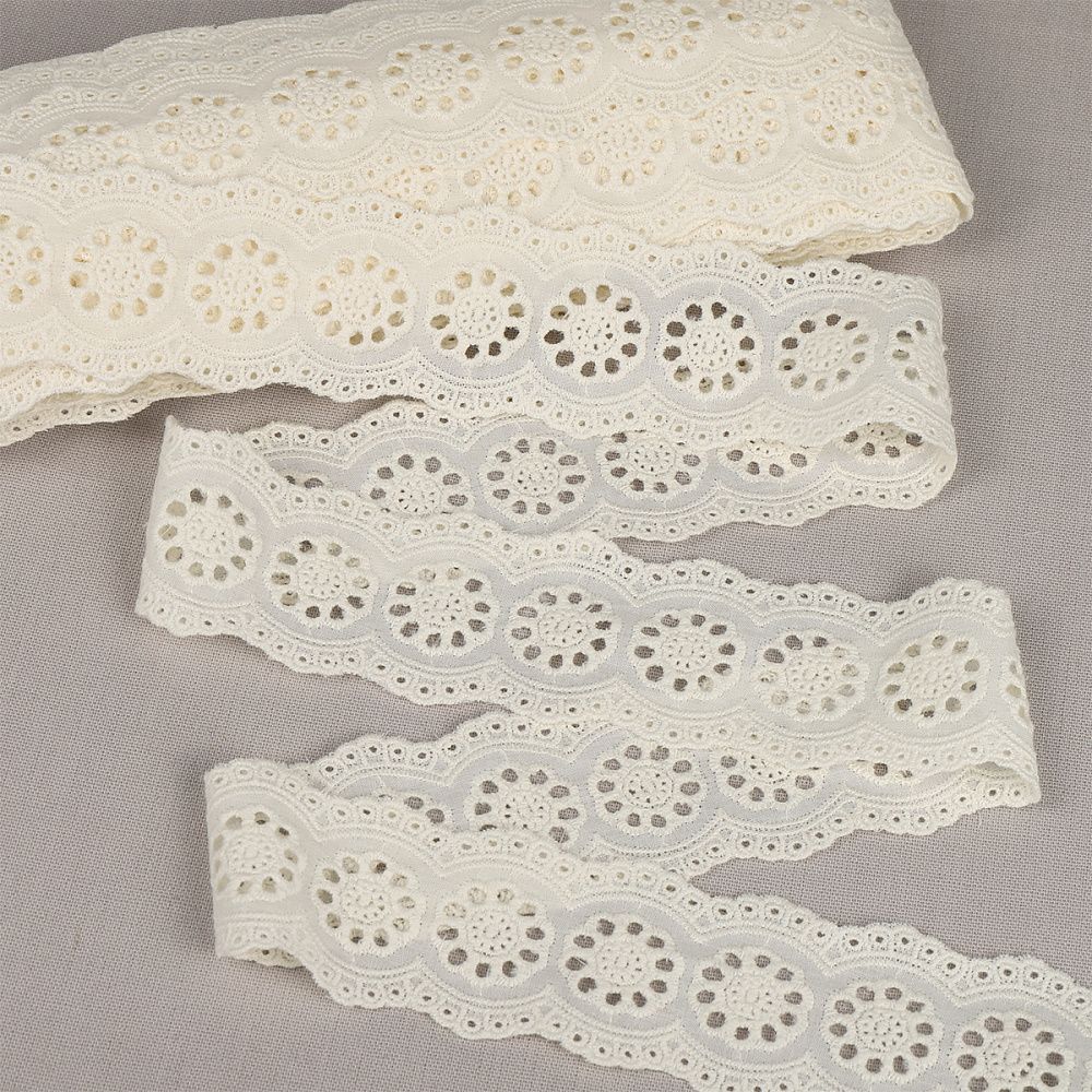 Кружево шитьё хлопок.1137 45 мм, цв.F102 молочный, уп.13.71м, Kruzhevo