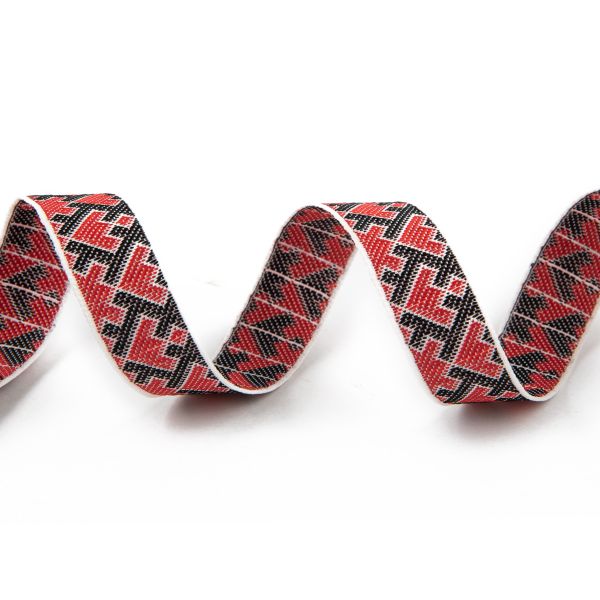 Лента (тесьма) жаккардовая 18.0 мм / 25±1 метров, белый-красный-черный, Gamma С3771Г17 рис.9699