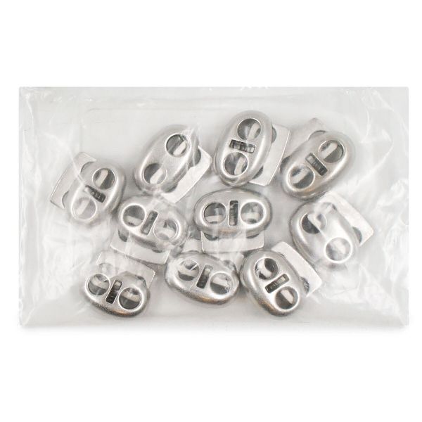 Фиксатор (зажим) для шнура металл плоский, 2 отв., 18х15 мм, (in ⌀4.5 мм), мет. цв.серебро, 10 шт