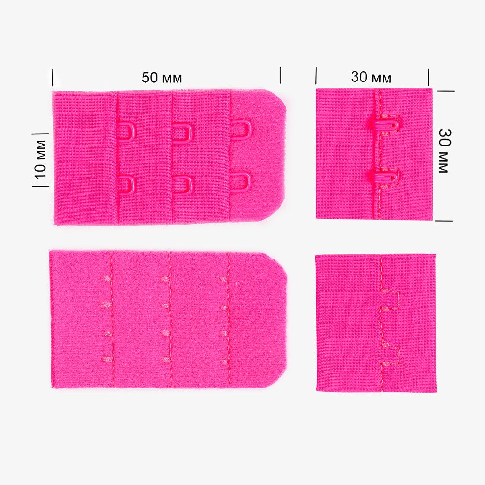 Застежки для бюстгальтера 3х2, 30 мм, 100 шт, A1402 розовый неон