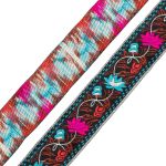 Лента (тесьма) жаккардовая 33.0 мм / 7 метров, малиновые цветы, 11820