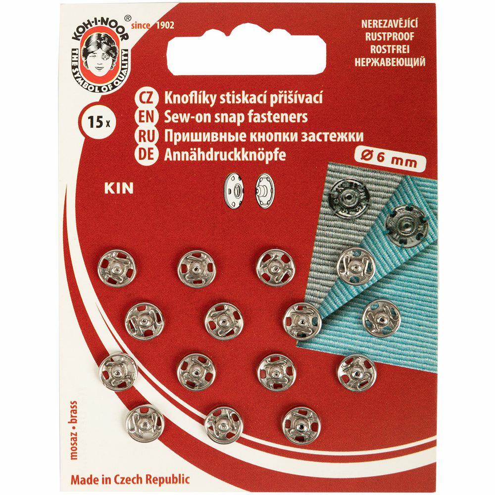 Кнопка пришивная металл ⌀8 мм, 15 шт, никель, KOH-I-NOOR 10 (KIN1000 №1/2)
