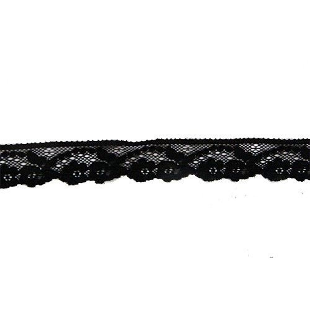 Кружево стрейч (эластичное) 30 мм, черный, 15 м