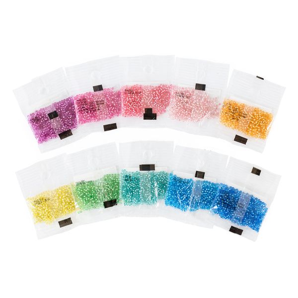 Бисер Чехия круглый Assorti 10/0, 2.3 мм, 10х5 г 1-й сорт, №03 ассорти прозрачный с посеребрённым отверстием, Gamma Assorti