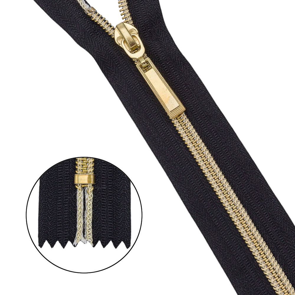 Молния спираль (витая) Т7 (7 мм) 1 зам., н/раз., 18 см, св.зол. / черн, 10 шт