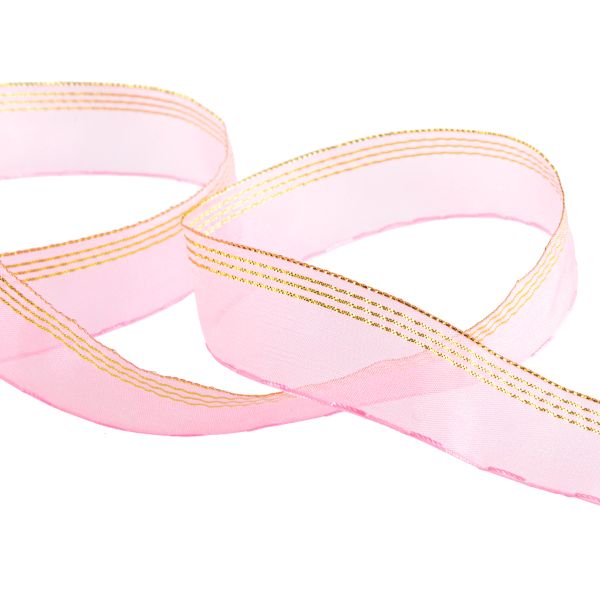 Лента капроновая (органза) 25.0 мм / 25 метров, 029 яр. розовый/золото, Blitz ORT-25