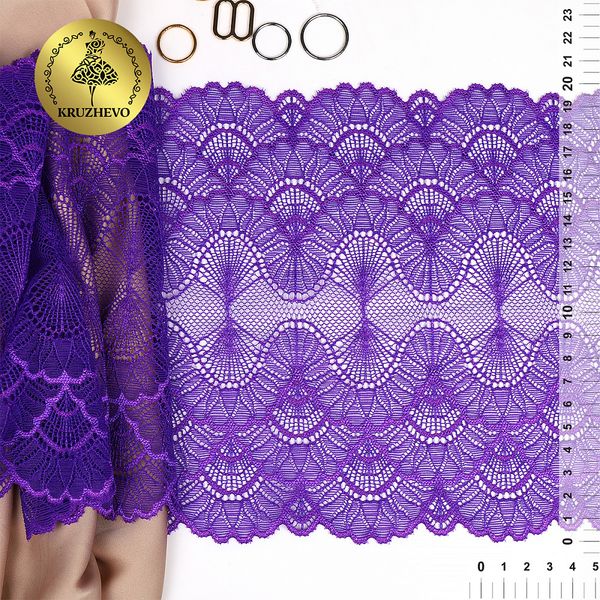 Кружево эластичное (стрейч) 8034 195мм цв.A0507 фиолетовый неон, 10 м, Kruzhevo