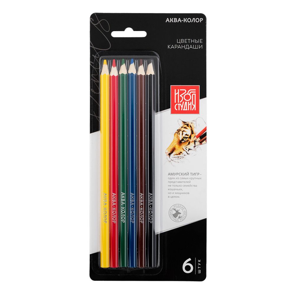 Набор цветных карандашей заточенный 10х6 цв, Аква-колор