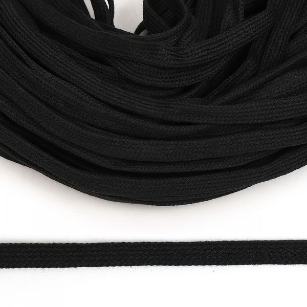 Шнур плоский х/б ⌀08.0 мм, классическое плетение TW цв.032 черный уп.50м