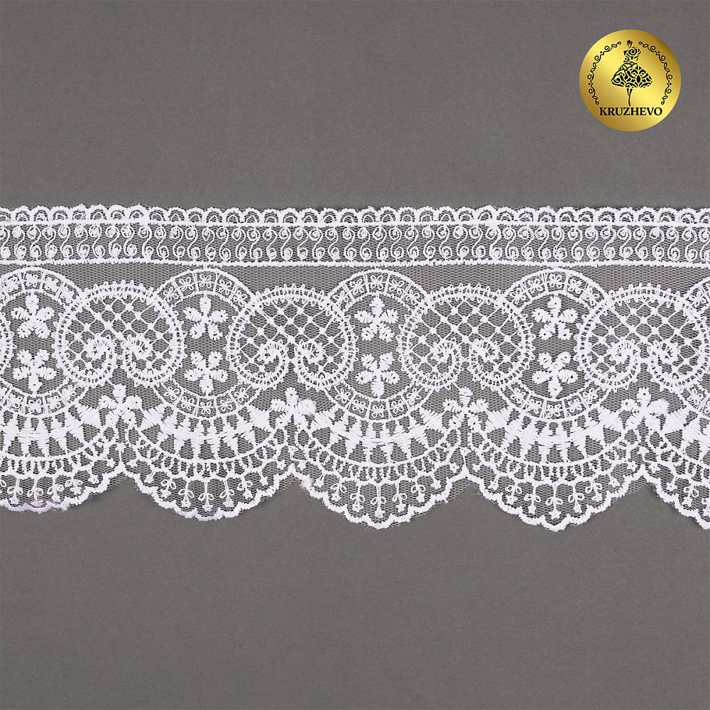 Кружево на сетке 90 мм, цв.01 белый, уп.13.7м, TBY.40475.01