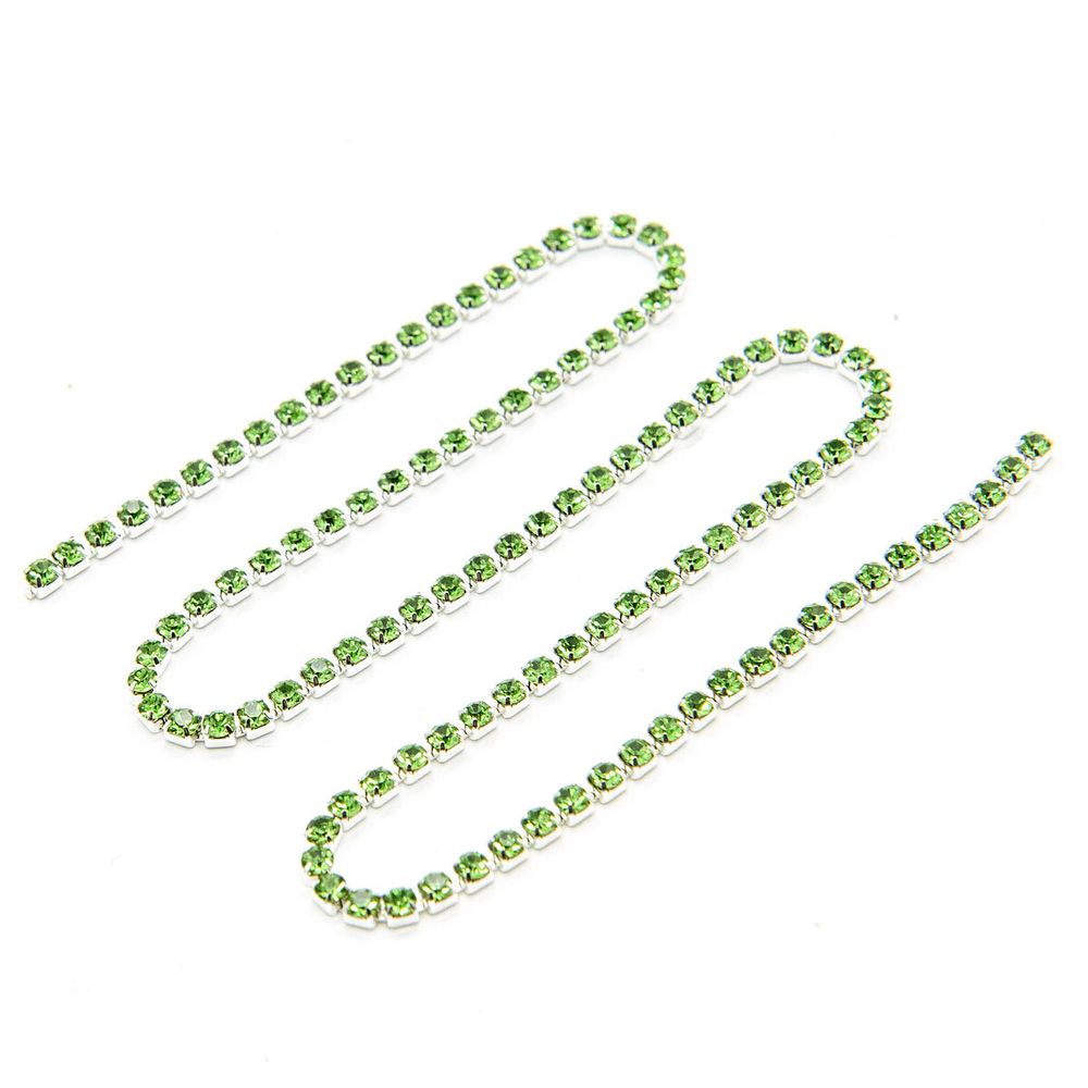 Стразовые цепочки (серебро), цвет: зеленый, размер 2 мм, 30 см/упак., ЦС009СЦ2