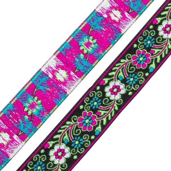 Лента (тесьма) жаккардовая 33.0 мм / 7 метров, зеленый с цветами, 11823