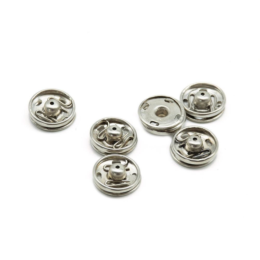 Кнопка пришивная металл ⌀13.0 мм, никель, серебристые, 6 шт, Pony
