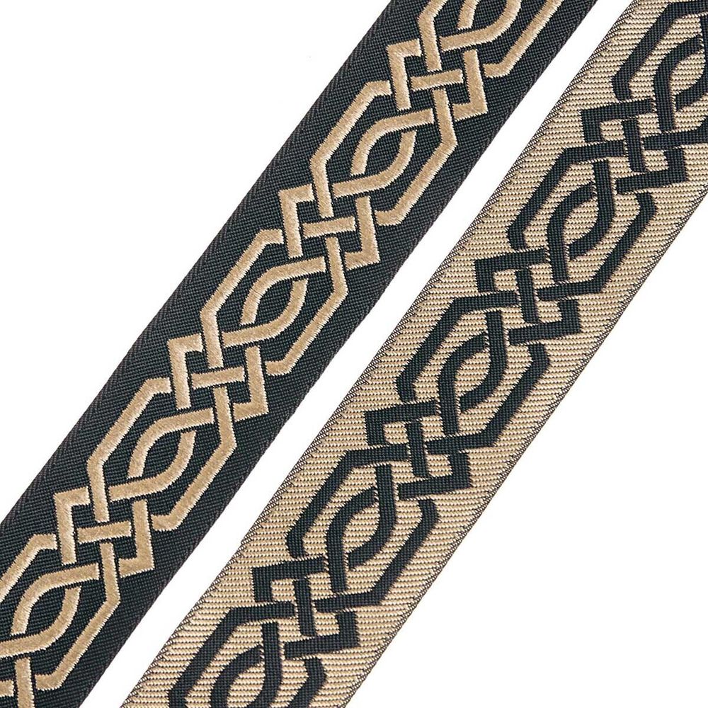 Лента (тесьма) жаккардовая 35.0 мм / 10±0.5 метров, бордюр Кельтский орнамент, 35272 V10 черный/золото