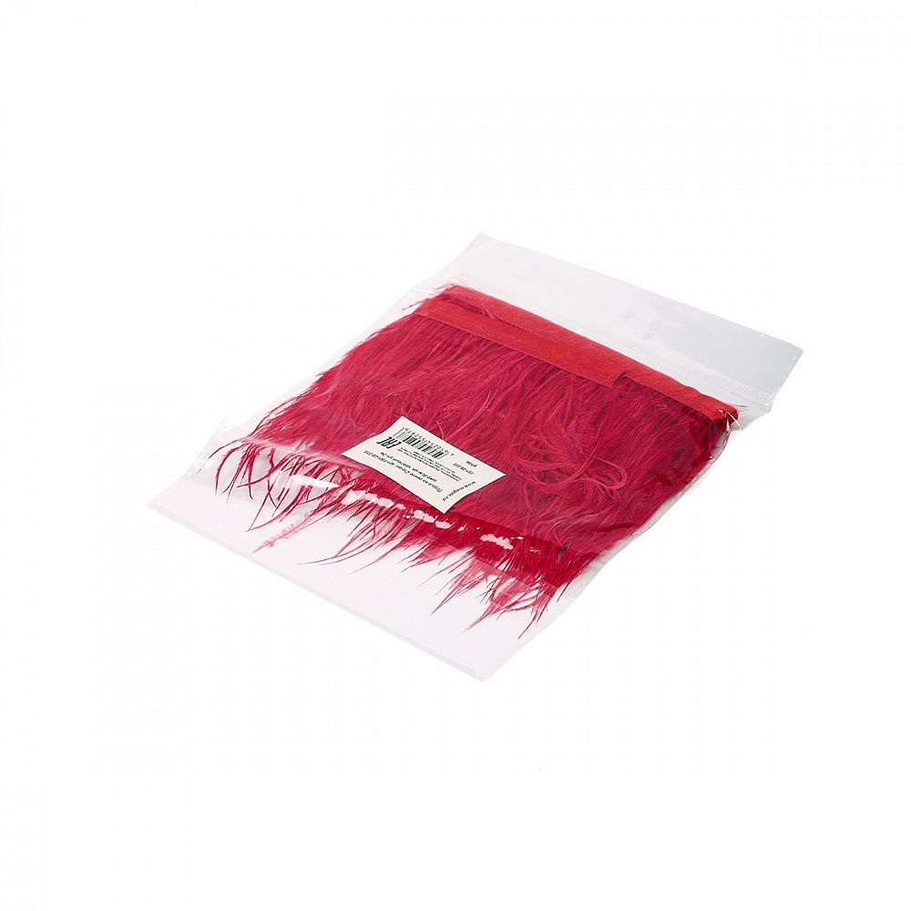 Перья на ленте Страус 8 см, FBY-08-055, цв. красный, 2м