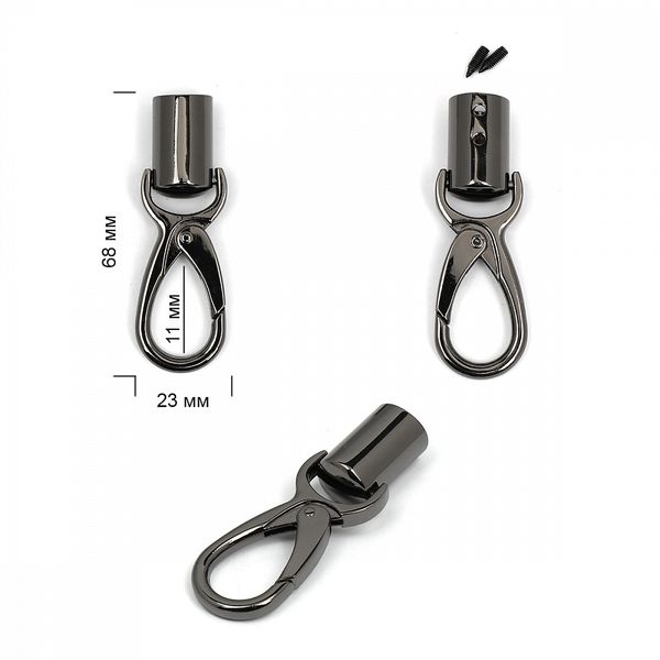 Ручкодержатель с карабином металл.165180 23x68mm (внутр.11мм) цв.черный никель уп.2 шт