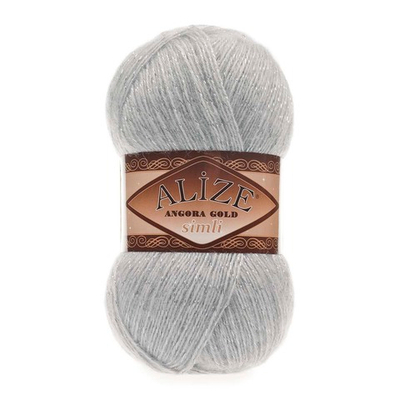 Пряжа Alize (Ализе) Angora Gold Simli / уп.5 мот. по 100 г, 500м, 021 светло-серый A